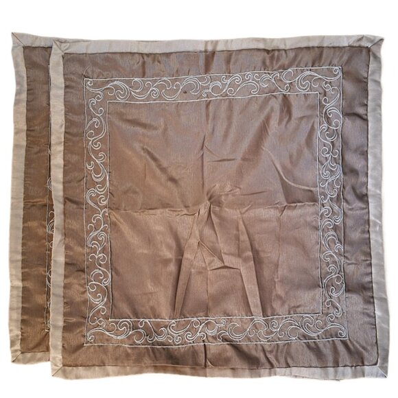 2 Martha Stewart Collection Embroidered Euro Champagne Pillow Shame - Picture 2 of 7